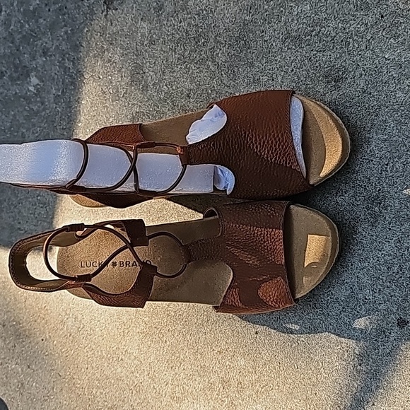 Lucky Brand Yejida Espadrille Wedge Sandal - Maple Sugar Nubuck Leather 7.5 M - Picture 2 of 6